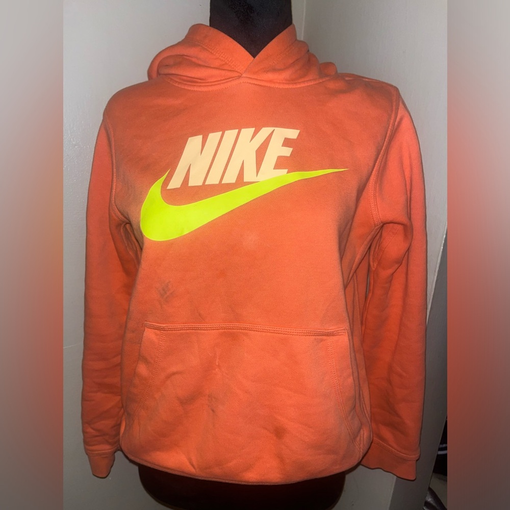 Orange Nike Hoodie with Yellow Logo Kids Large
